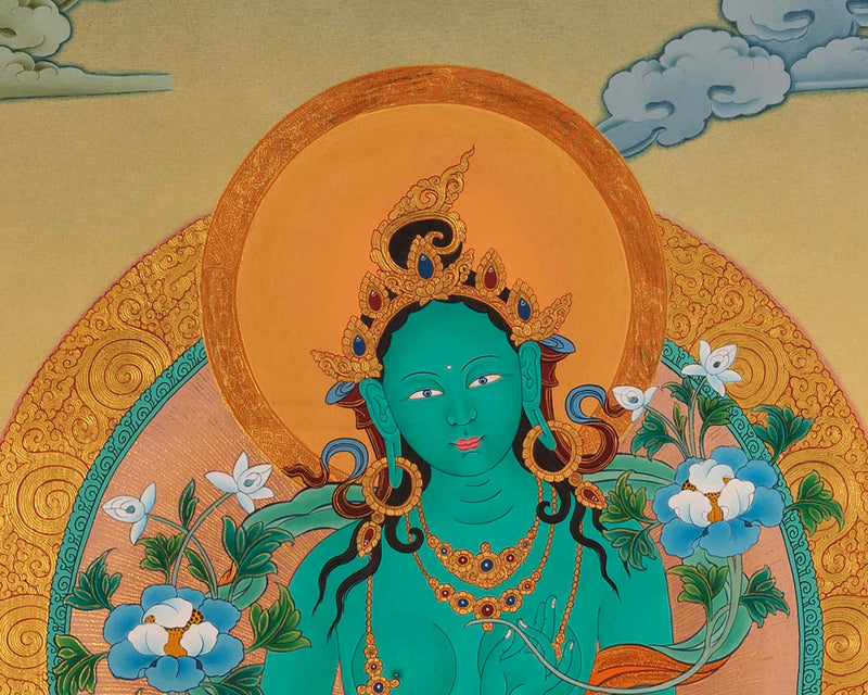 Green Tara Thangka | Hand-Painted Green Tara Thangka For Mantra Practice