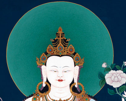 Buddha of Compassion | Avalokiteshvara Thangka Print | Chenrezig Tibetan Art