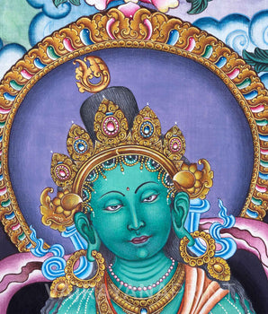 Green Tara Buddha Goddess High-Quality Giclee Print | Traditional Nepali Deity Art For Spiritual Room Decor