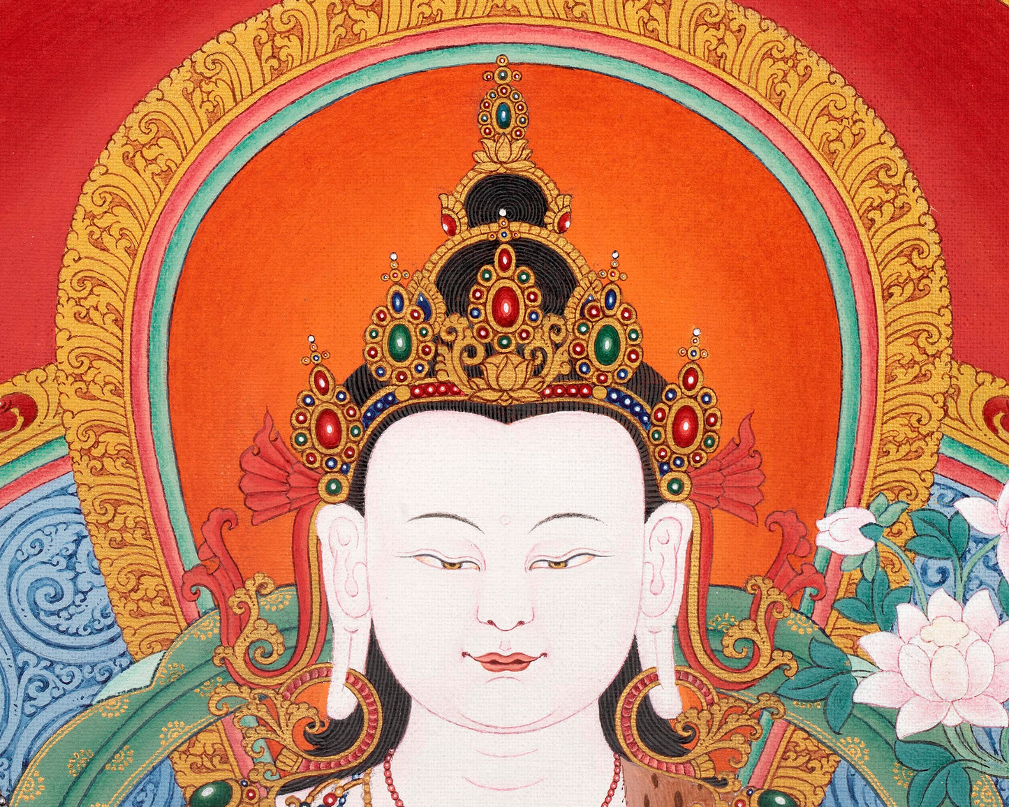 Chenrezig with Manjushri and Vajrapani Thangka | Vajrayana Print With High Quality Giclee