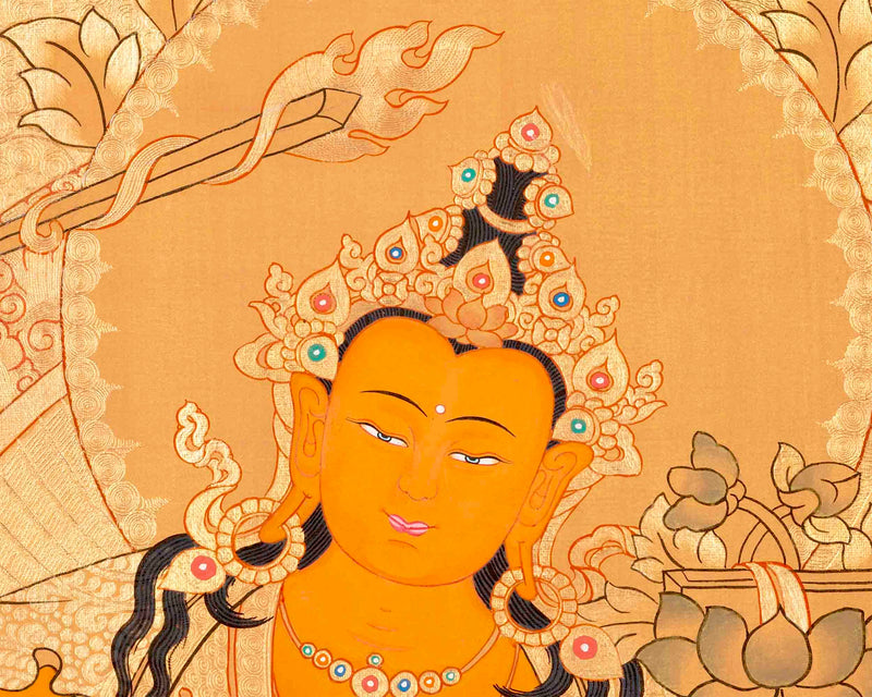 Hand Painted Full 24K Gold Manjushree Thangka | Wall Hanging Decor