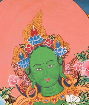 Green Tara Thangka | Traditional Tibetan Art | Religious Wall Decor