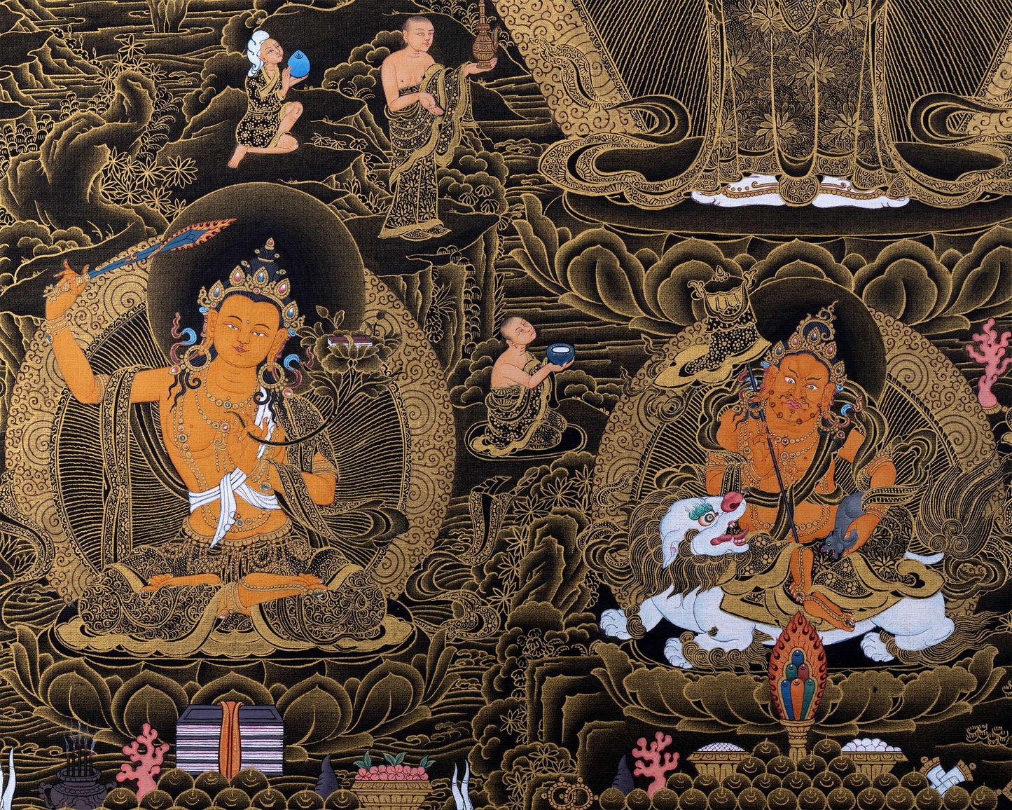 1000 Armed Chenrezig With Guru Rinpoche And Others | Tibetan Thangka Painting