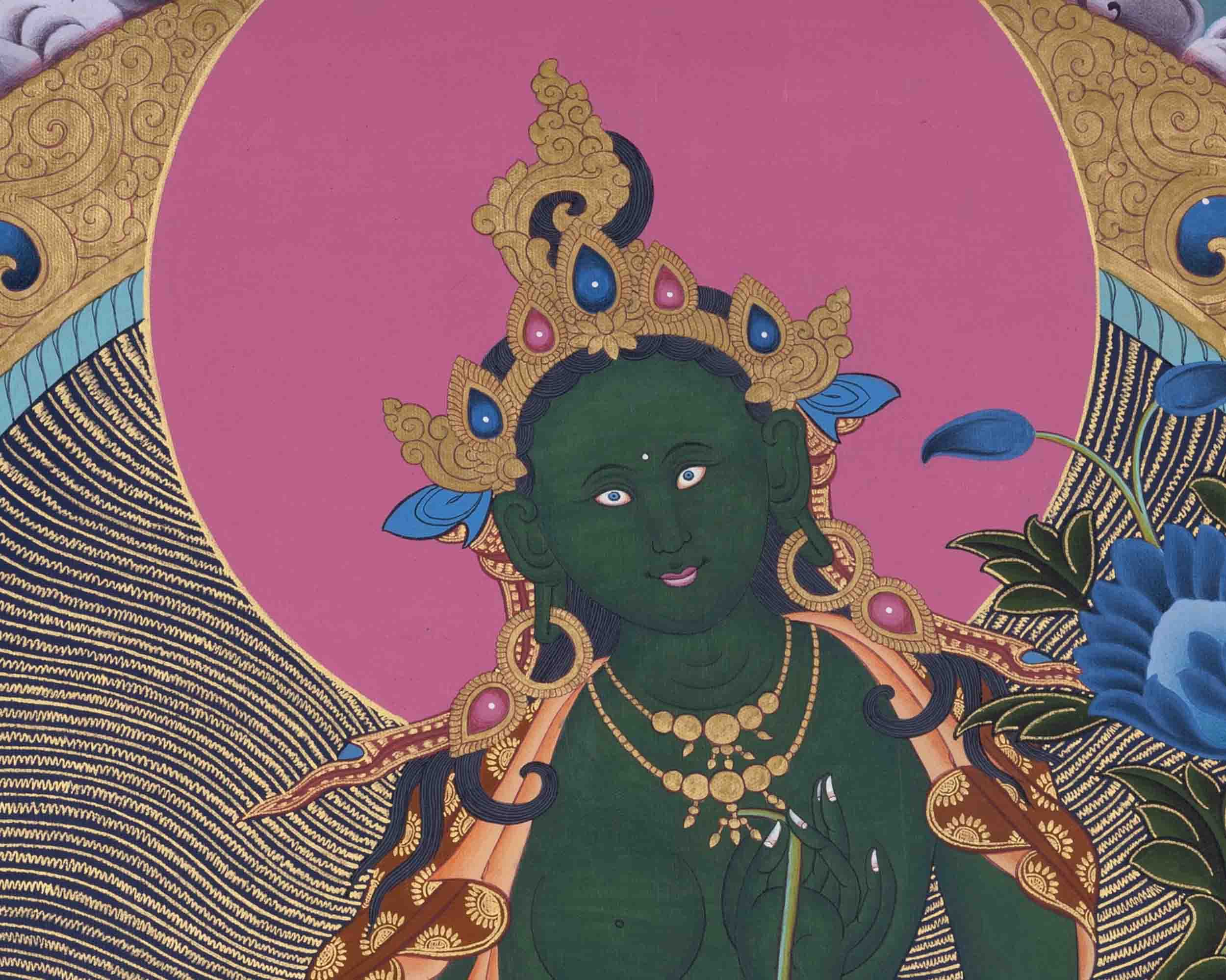 Female Bodhisattva Tara | Green Tara Thangka | Wall Decoration Art