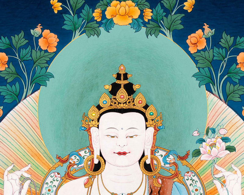 Tibetan Chenrezig Thangka | Buddhist Avalokiteshvara Art For Practice