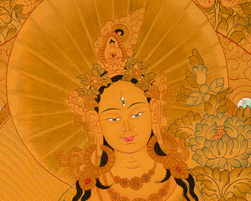 White Tara Thangka Painting | Meditation Canvas Art