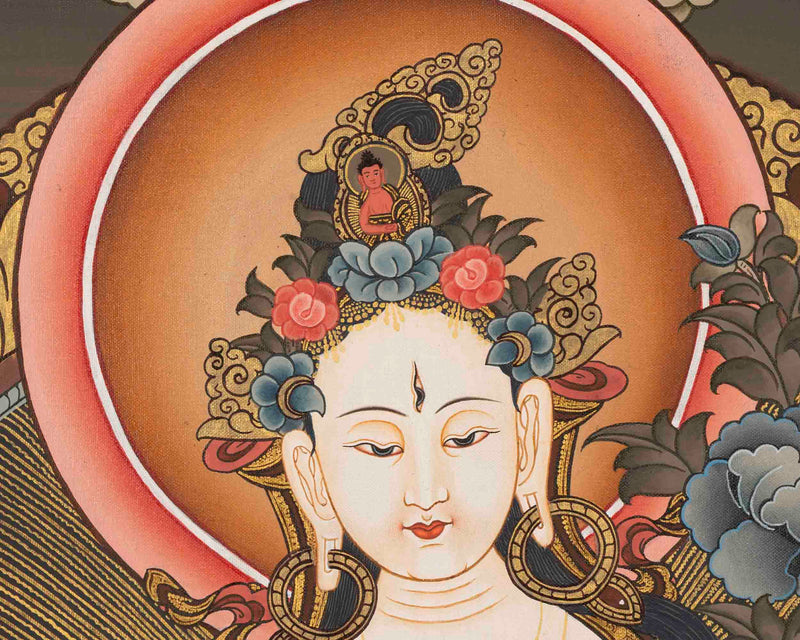 Tibetan White Tara Thangka | Female Bodhisattva Art | Wall Decors