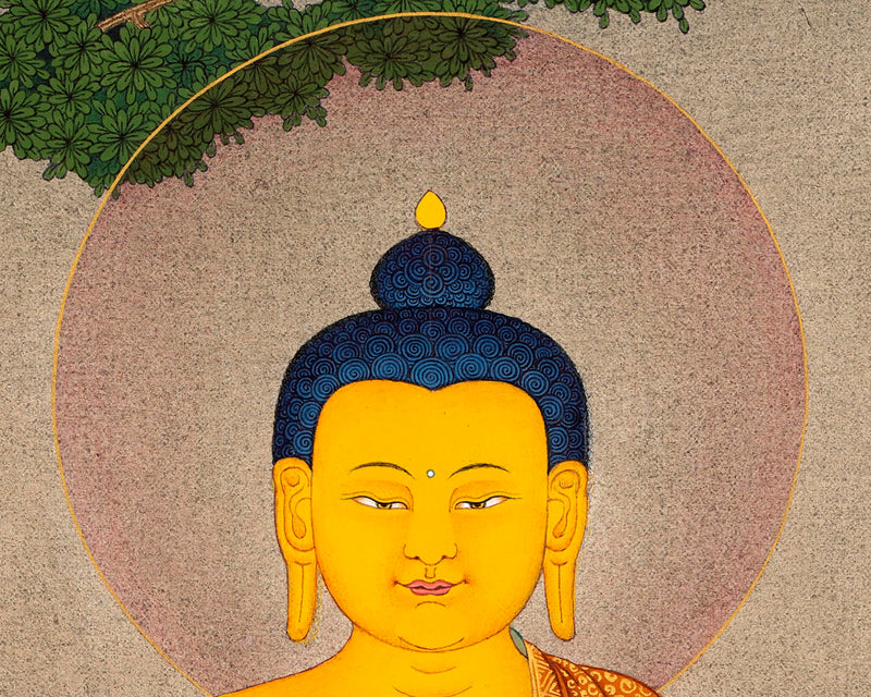 Shakyamuni Buddha | Buddha Thangka | Hand-Painted Thangka With 24K Gold and Natural Stone Colors