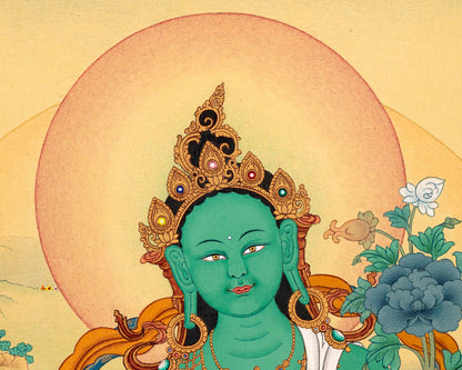 Green Tara | Tibetan Thangka Print | Digital Thangka Canvas Print