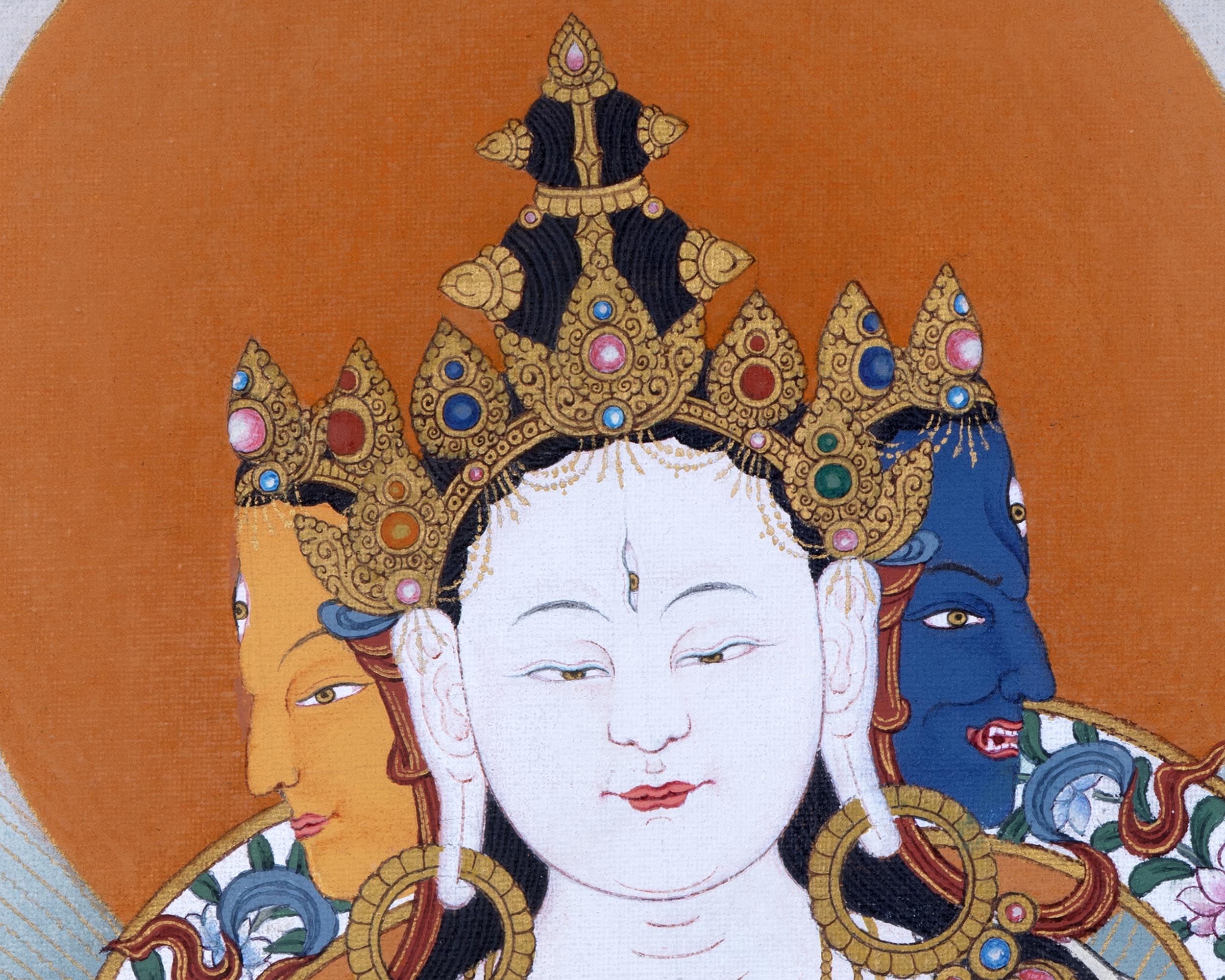 Namgyalma With Amitayus and White Tara Thangka Print | High Quality Giclee Canvas Print