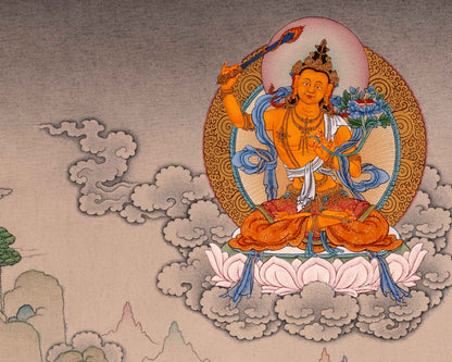 Bodhisattva Thangka | Chenrezig with Vajrapani, Manjushri and Amitabha Buddha