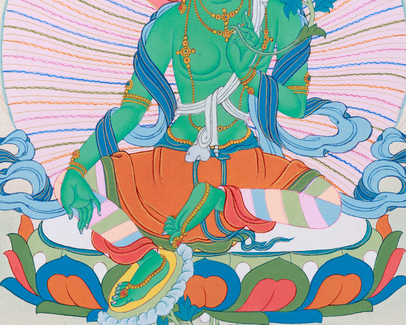 Traditional Arya Tara Thangka | Goddess of Liberation | Hand Painted Green Tara