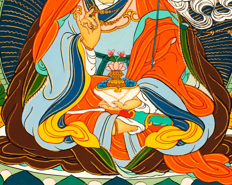 Guru Rinpoche Masterpiece Thangka | Thangka in Karma Gadri Style | Religious Decors