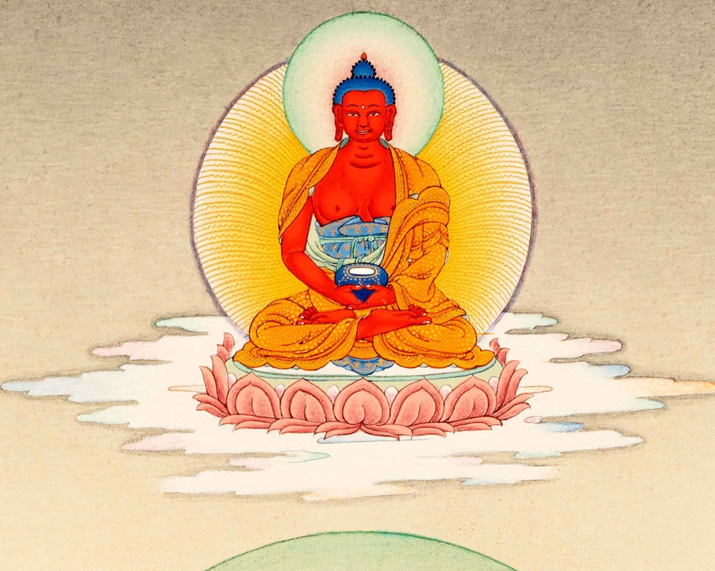 Red Chenrezig With Amitabha Buddha, Gyalwa Gyasto Thangka Print