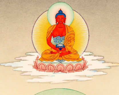 Red Chenrezig With Amitabha Buddha, Gyalwa Gyasto Thangka Print