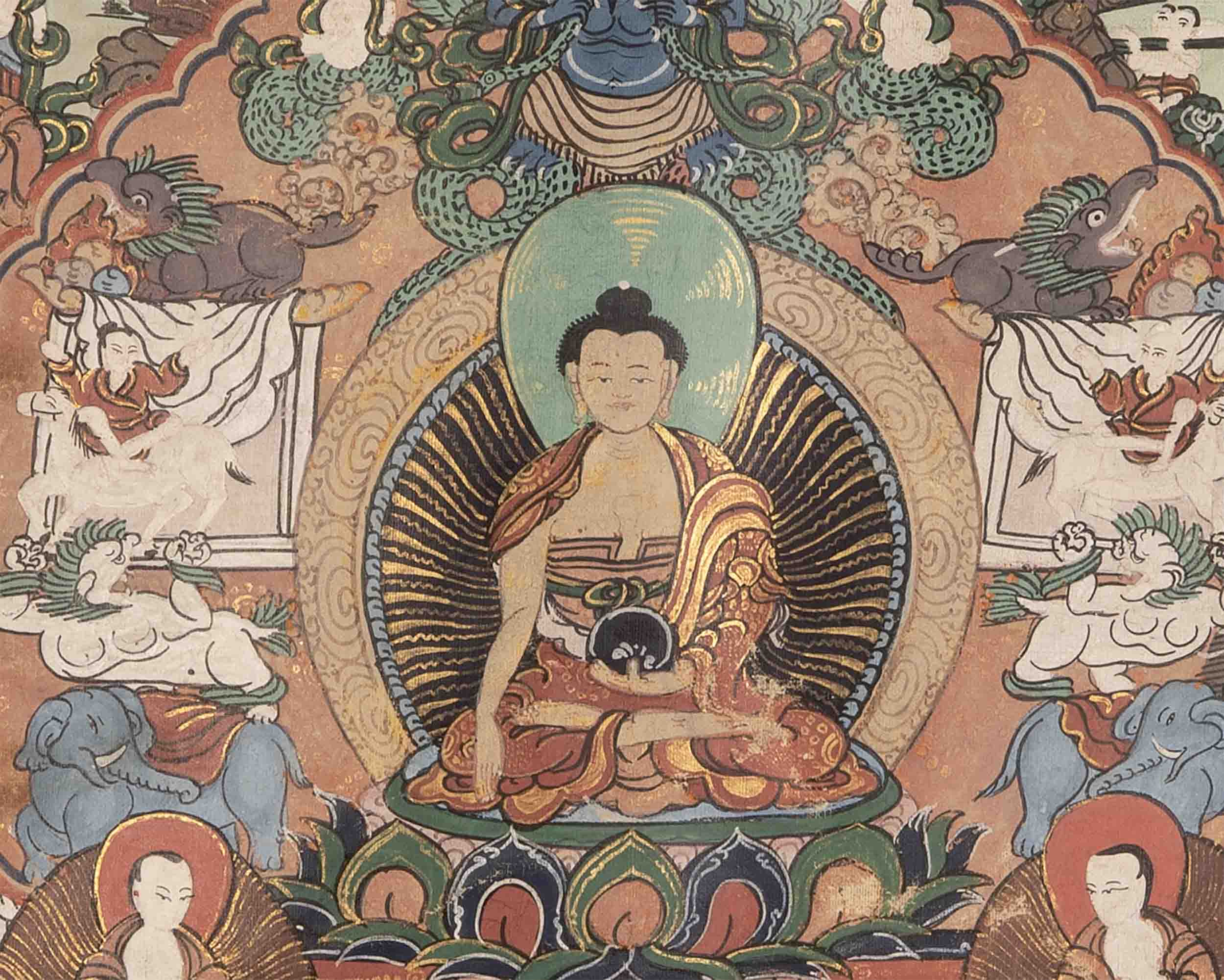 Buddha life Story Thangka | Wall Decoration Painting with Brocade