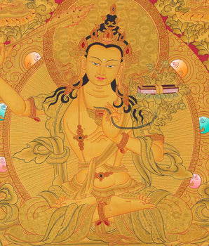 Full 24K Gold Manjushree Thangka | Bodhisattva Of Wisdom