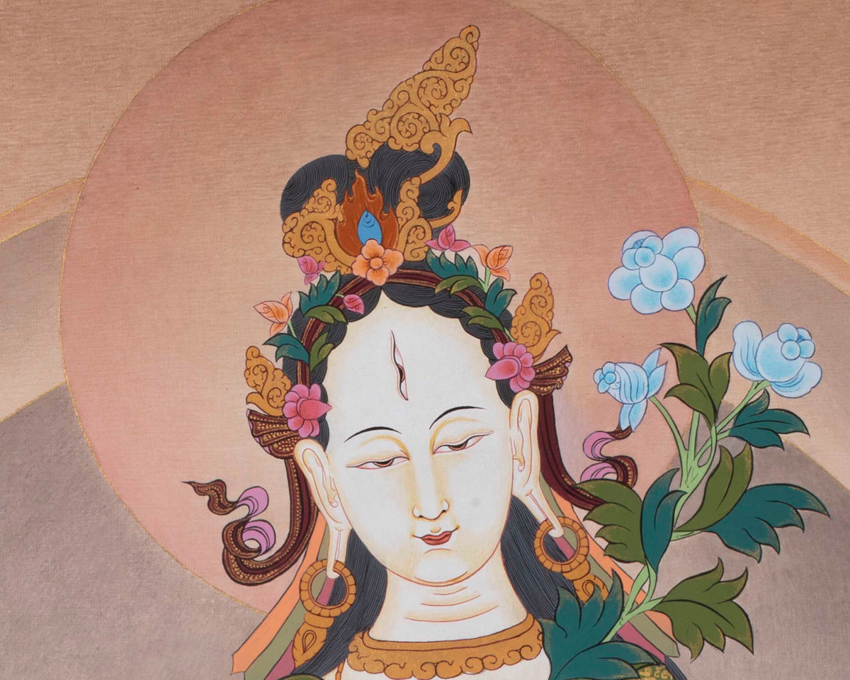 White Tara Thangka | Religious Buddhist Artwork | Wall Hanging Decoration