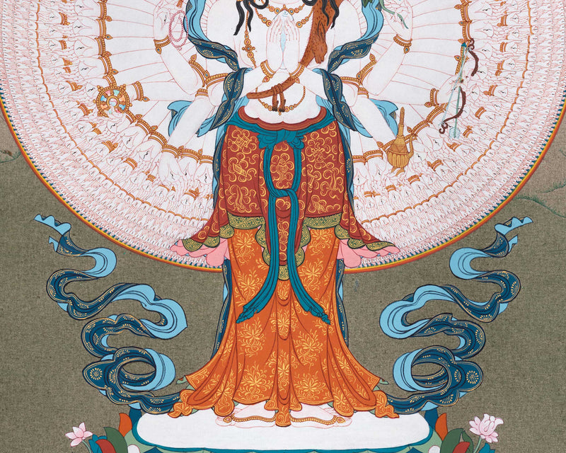 Divine Compassion Of Chenrezig | 1000-Armed Avalokiteshvara Thangka | Hand Painted Gifts