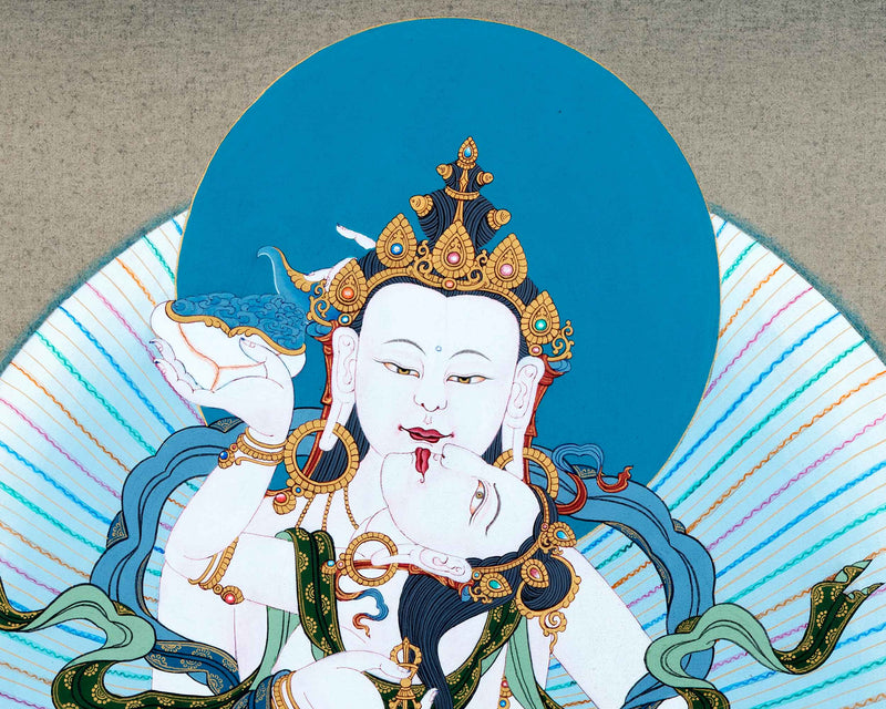 Vajrasattva with Consort Thangka | Traditionally Hand Painted Yab Yum Art