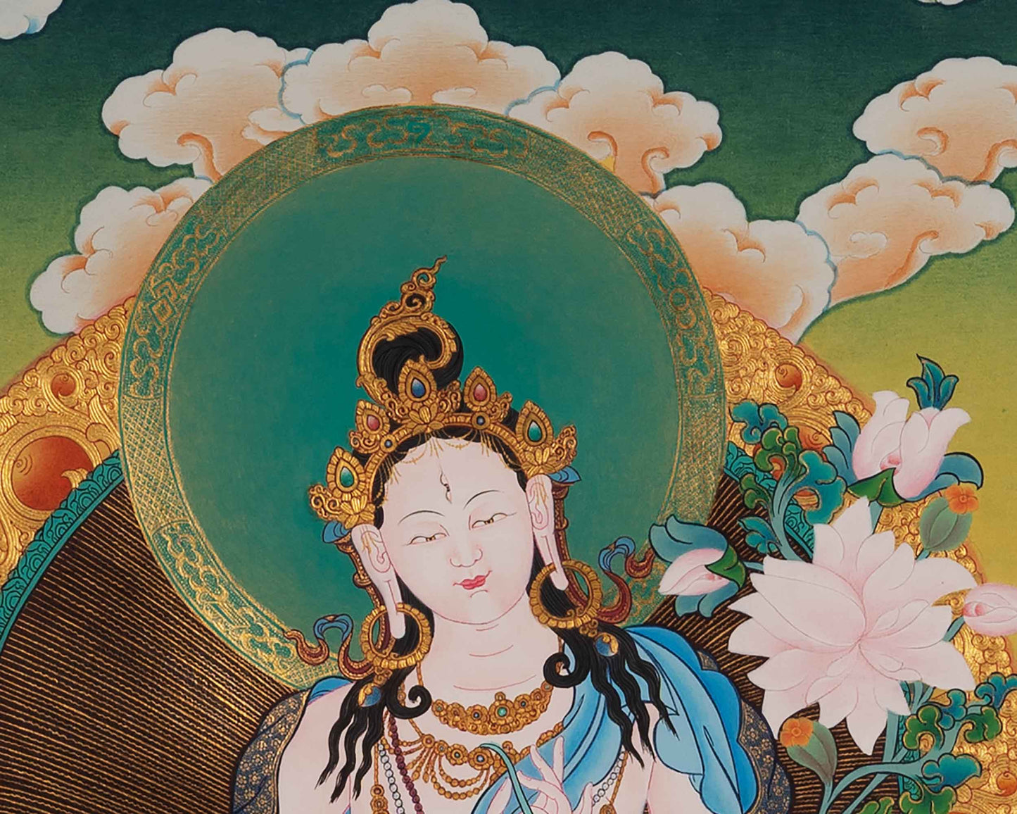 White Tara Female Buddha Thangka | Hand-Painted Art for Meditation