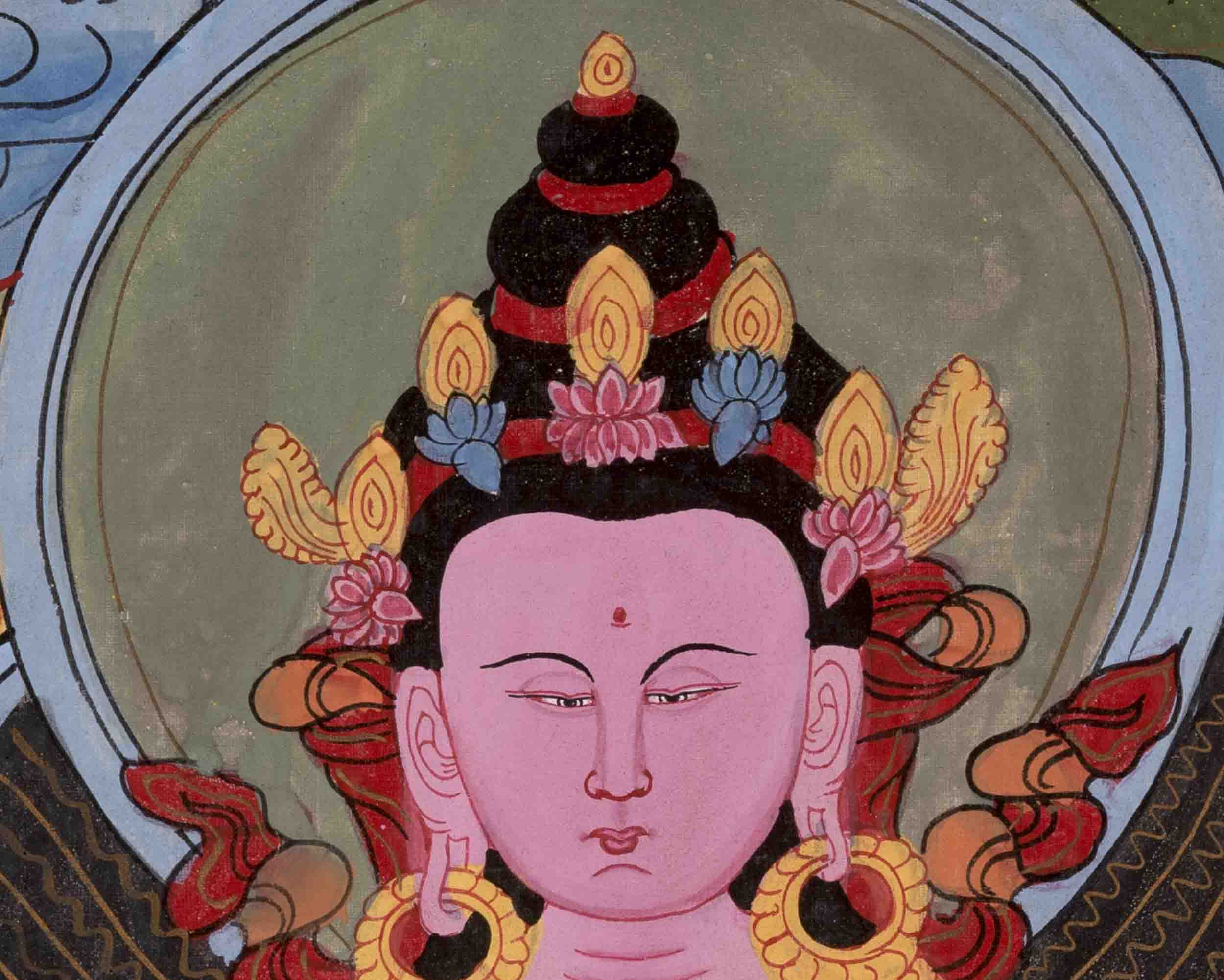 Vintage Amitayus Buddha Thangka | Religious Buddhist Art | Wall Decors