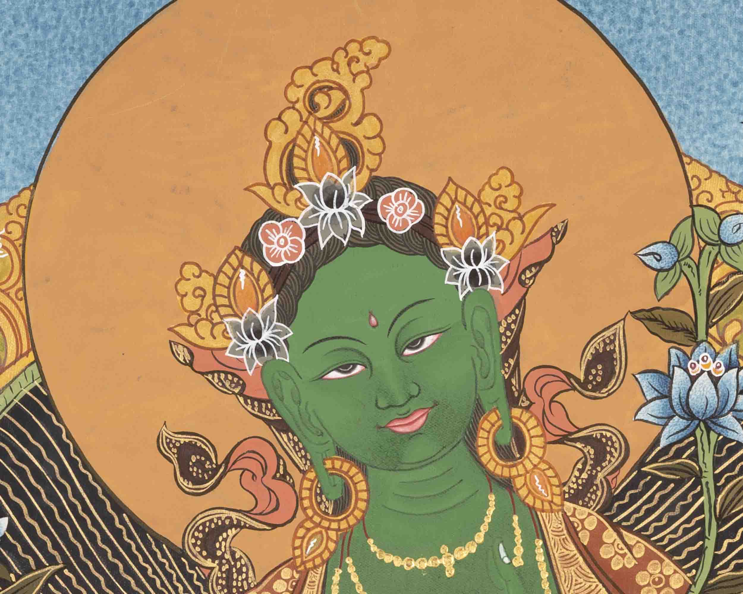 Green Tara Thangka | Healing Female Deity | Wall Decors
