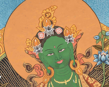 Green Tara Thangka | Healing Female Deity | Wall Decors