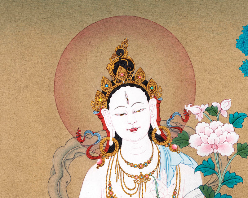 Large White Tara Thangka | Traditional Buddhist Art