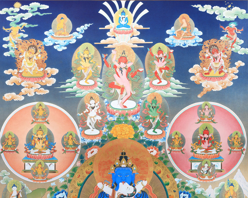 42 Peaceful Deities | Bardo Thangka | Tibetan Thangka Painting | High Quality Giclee Print