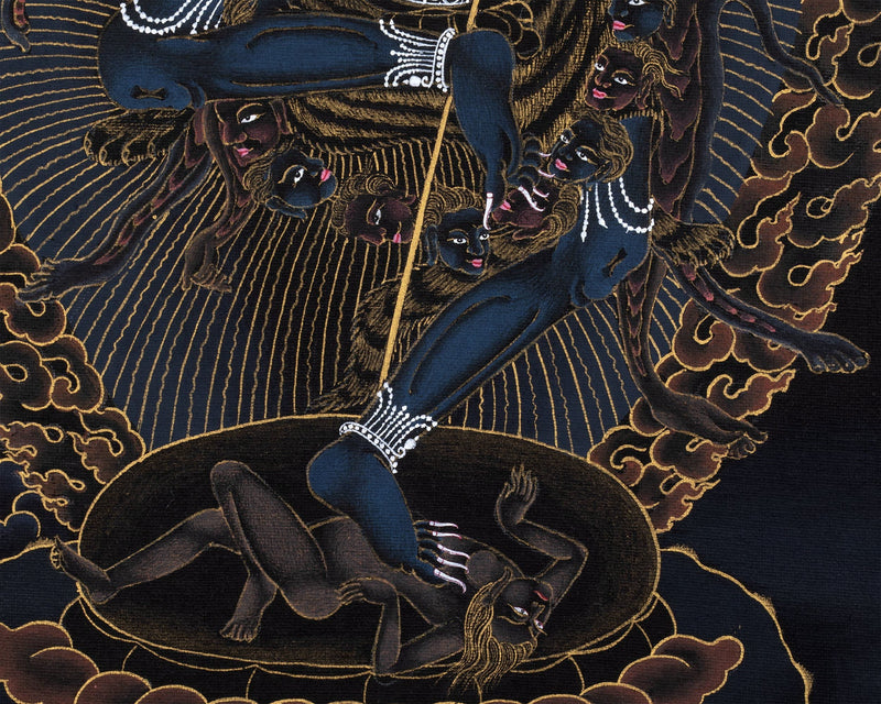 Singhamukha Thangka | Simhamukha | Lion Faced Dakini | Black And Gold Painted Tibetan Art