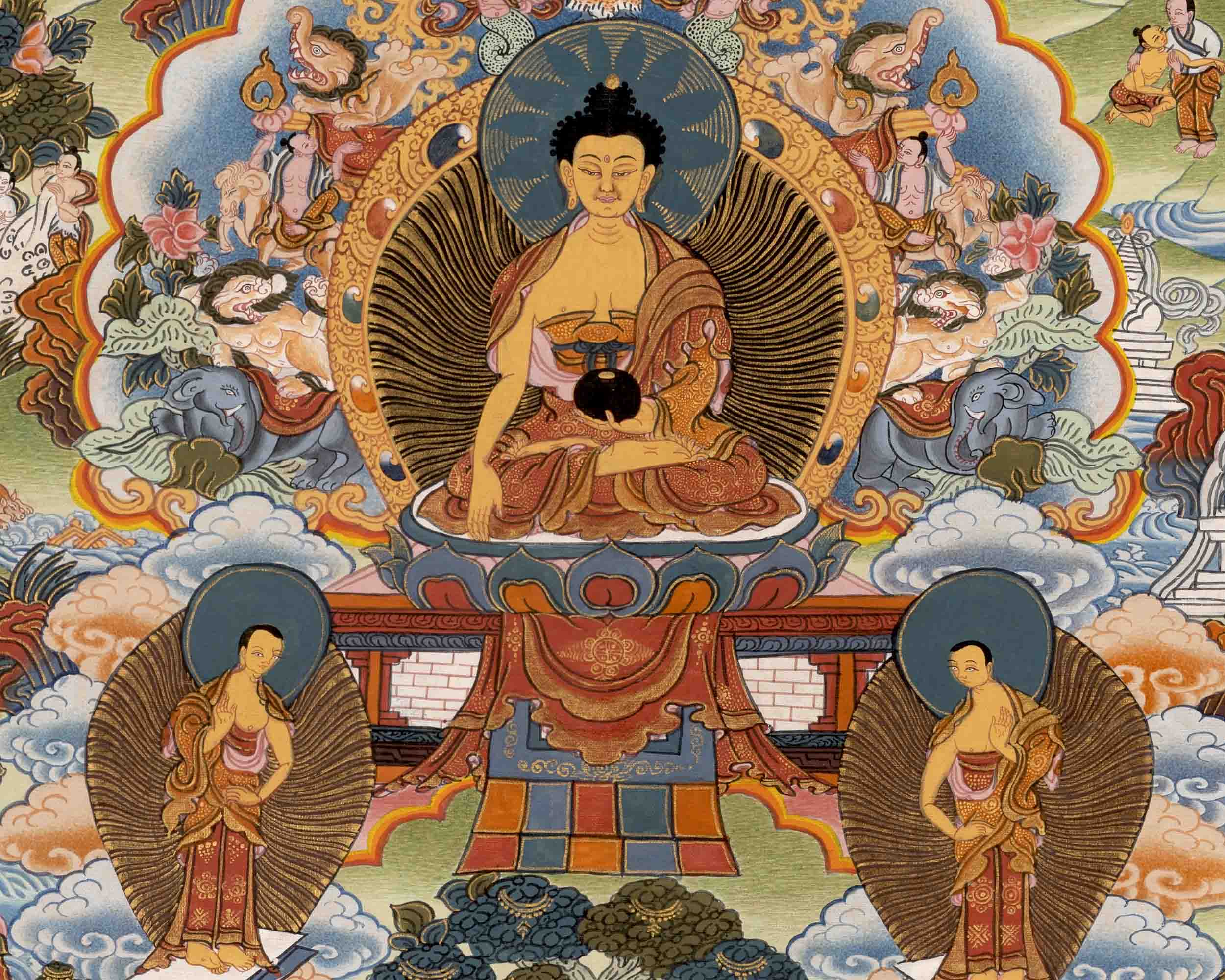 Buddha life Story Vintage Thangka | Religious Buddhist Art | Wall Decors