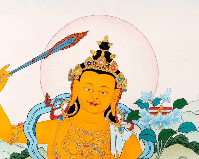 Bodhisattva Manjushri Thangka | Traditionally Hand Painted Buddhist Art