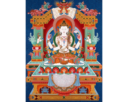 Chenrezig Thangka | Buddhist Art Prints | Traditional Art of Avalokiteshvara