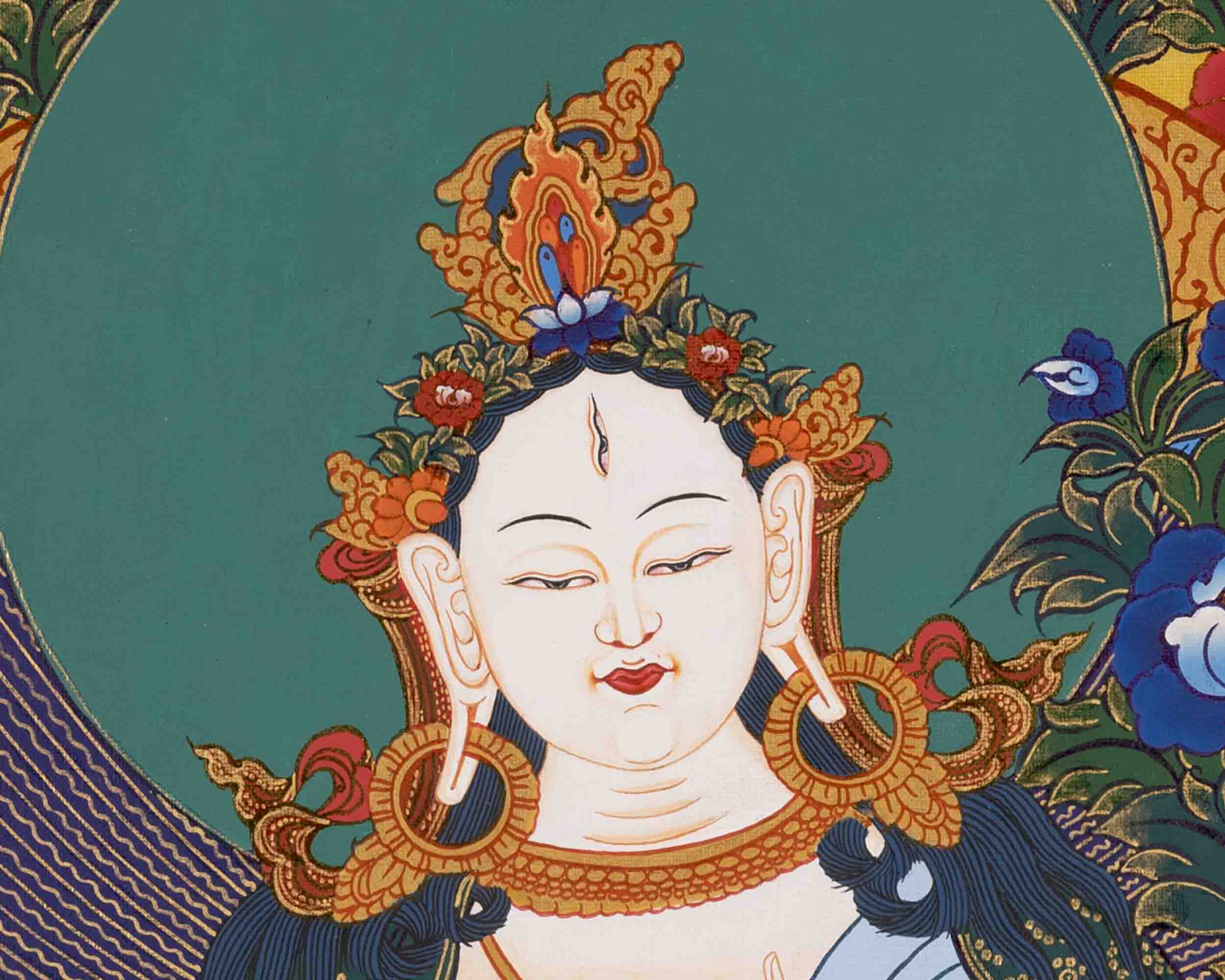 White Tara Thangka | Handpainted Female Bodhisattva | Wall Decors