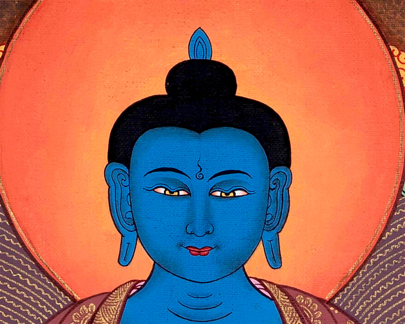 Medicine Buddha With Brocade | Traditional Buddhist Thangka | Wall Decors