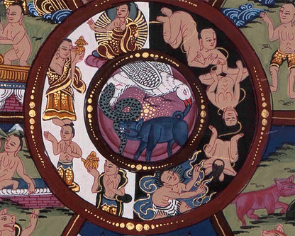 Brocade Mounted Wheel Of Life | Traditional Artwork | Wall Decors