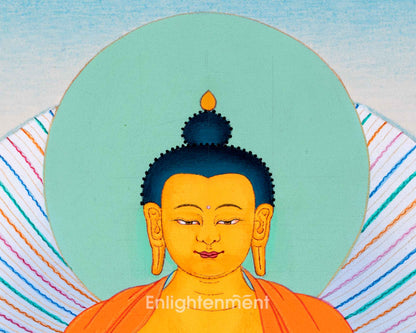 Enlightened Shakyamuni Buddha Thangka Painting | Hand Painted Art For Meditation | Traditional Wall Decor