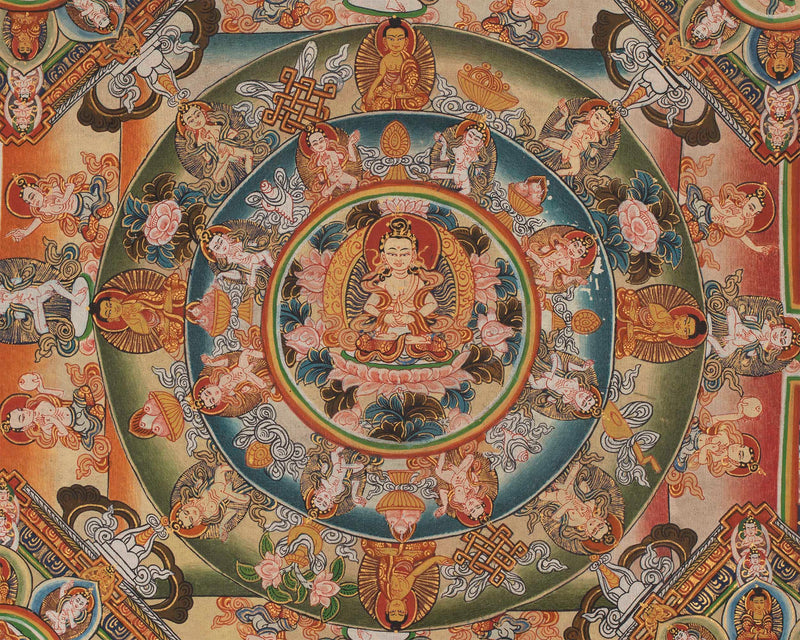 Vintage Mandala Thangka Painting | Tibetan Style Paint | Digital Printing