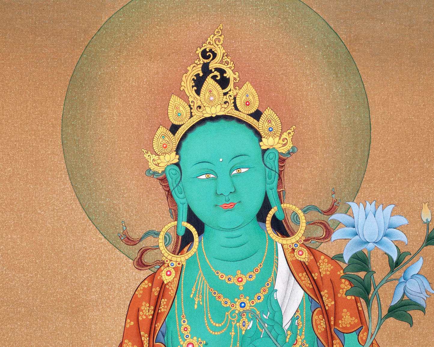 Green Tara Thangka Print | Buddhist Painting  | Digital Canvas Print