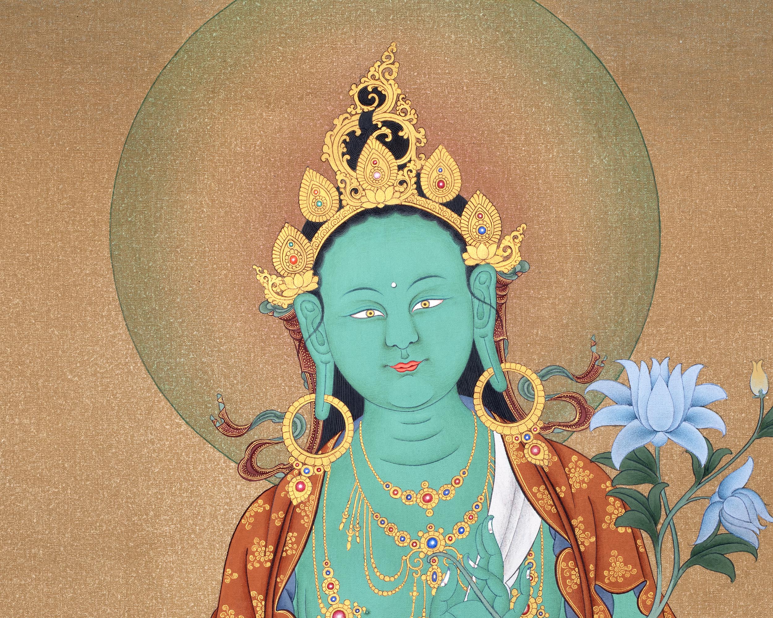 Green Tara Thangka Print | Buddhist Painting  | Digital Canvas Print