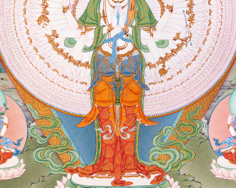 1000 Armed Chenresig Thangka Print | Bodhisattva Canvas Art | Avalokiteshvara Decors