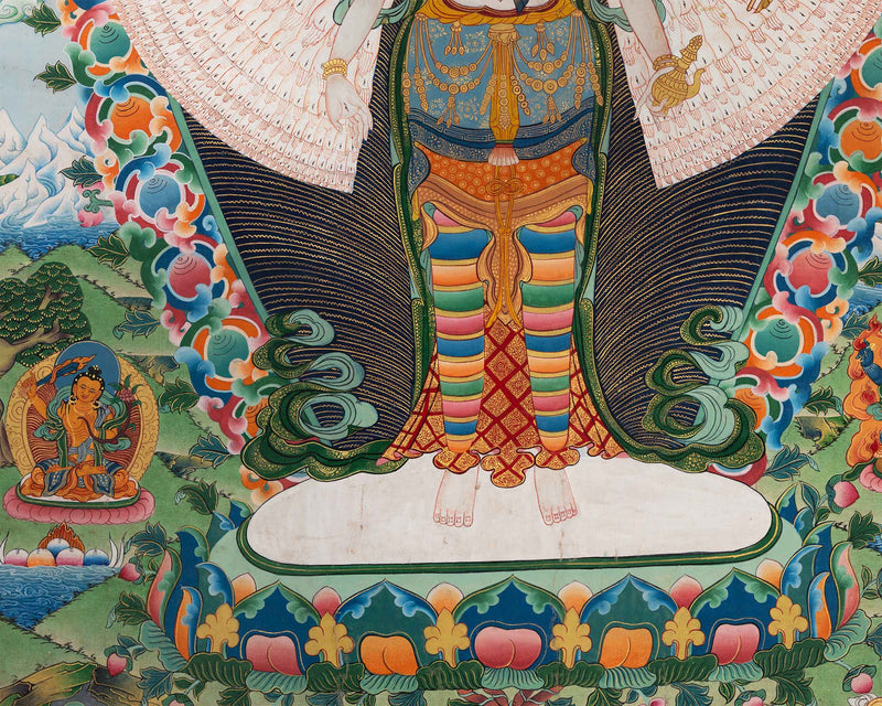 Avalokiteshvara 1000 Arms Form Depicted In High-Quality Giclee Print | Traditional Bodhisattva Of Compassion