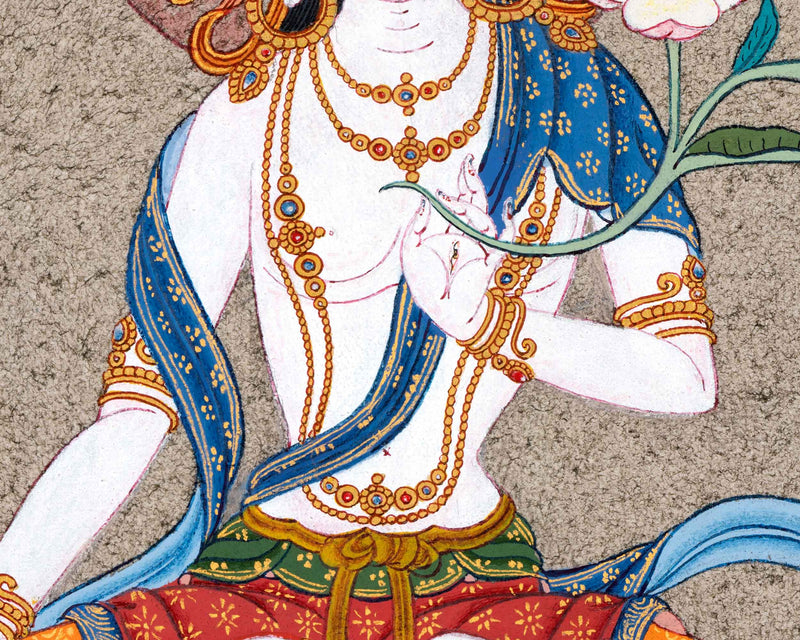 The Divine Presence of White Tara | Female Bodhisattva Thangka | A Thangka Journey to Compassion