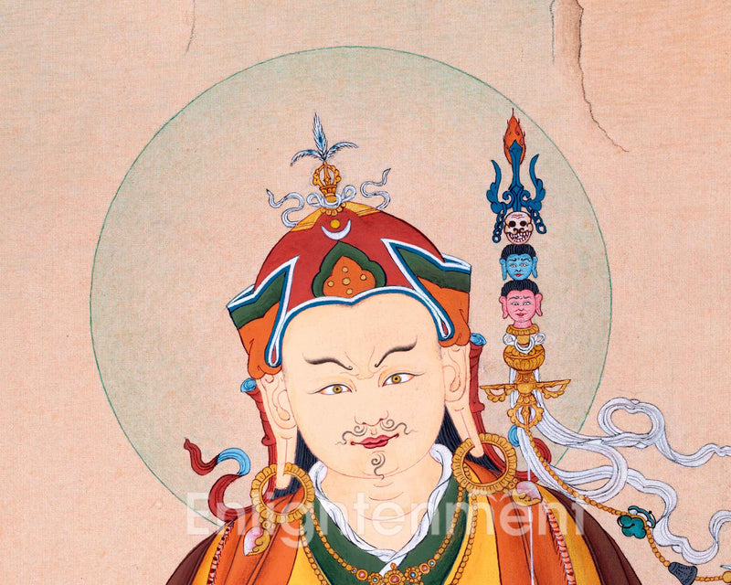 Guru Padmasambhava Teachings Practice Thangka Painting | Traditionaly Hand-Painted Lotus Born Master Thangka Art