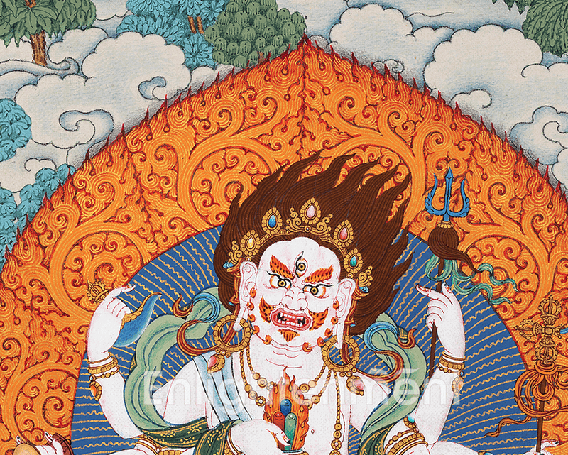 White Mahakala Thangka | The Fierce and Protective Deity of Tibet | Tibetan Buddhist Deity