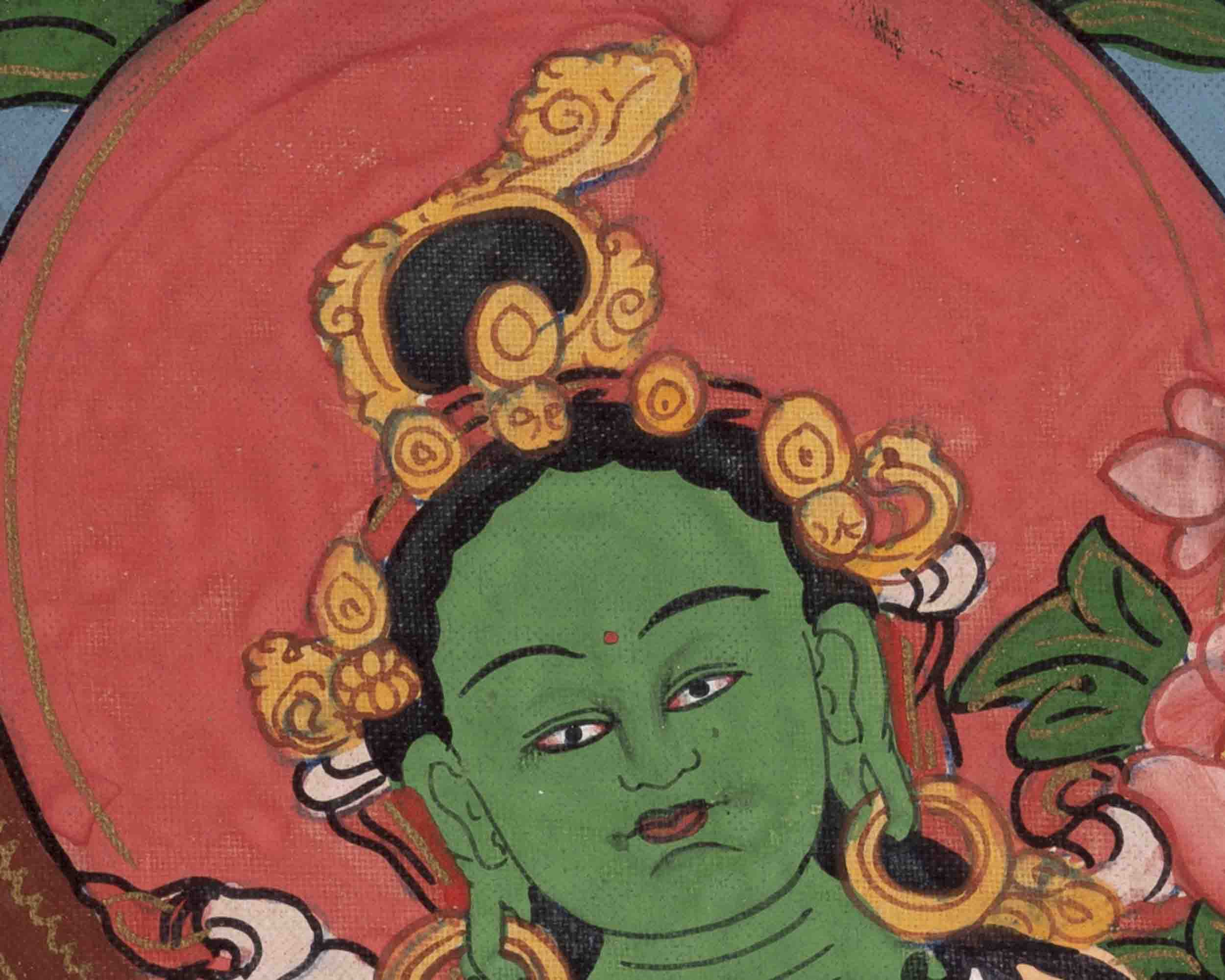 Vintage Small Size Green Tara | Meditation Object Thangka
