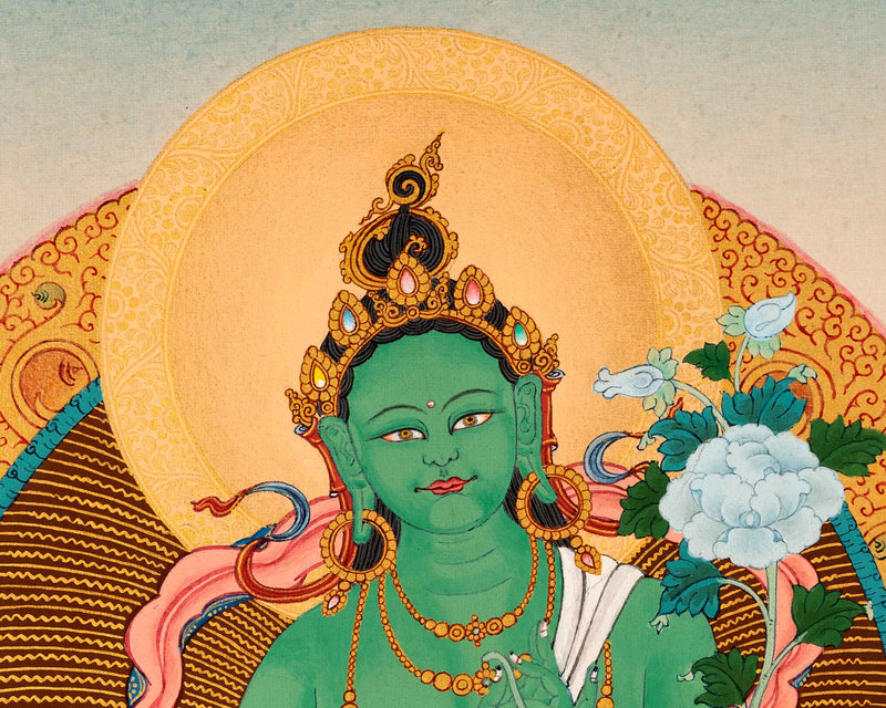 Green Tara Nepal Thangka | Traditional Tibetan Buddhist Painting