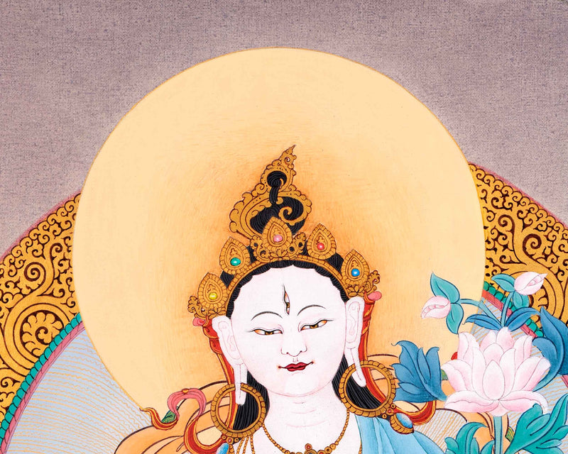 White Tara Buddha Thangka | Hand Painted Tibetan Buddhist Art