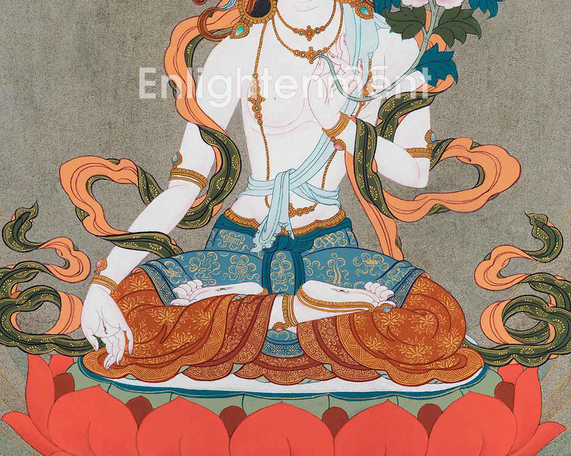 Graceful White Tara Thangka | Hand-Painted Traditional Tibetan Art | nvoking Divine Feminine Blessing